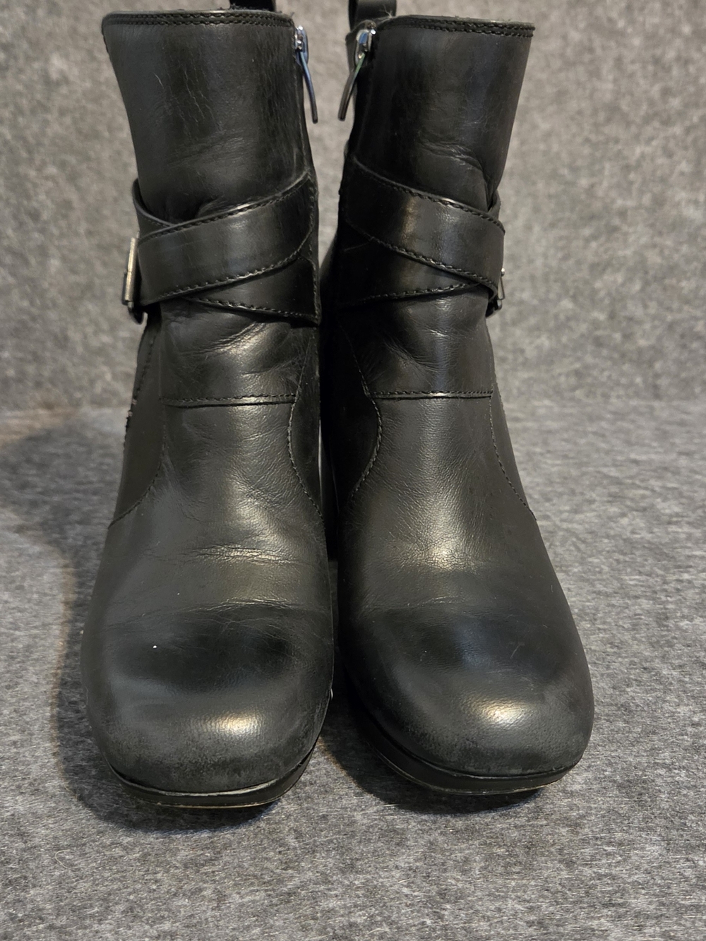Clarks Black Leather Block Heel Ankle Boots with Buckle - Picture 3 of 10